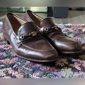 Gucci | Shoes | Vtg Gucci Classic Gg Gold Brown Leather Mens  display picture 1